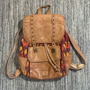 The Sak Ventura Brown Canvas‎ Leather Backpack Drawstring Tribal Aztec Womens